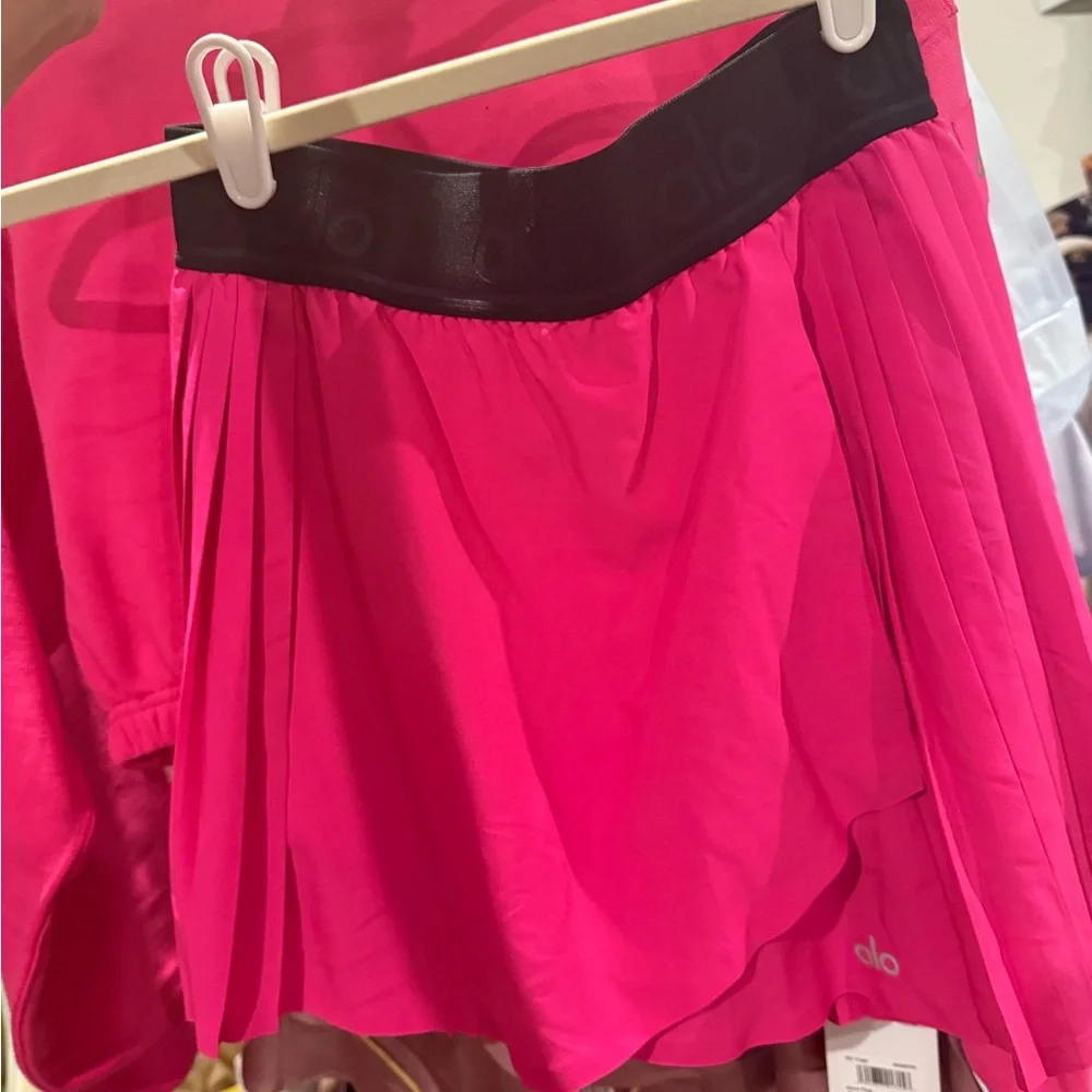 ALO Vibrant Pink Sweatshirt and Skirt Set